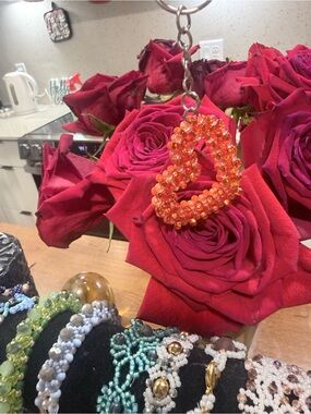 Handmade Orange Beaded Heart Keychain | Women Other Accessory